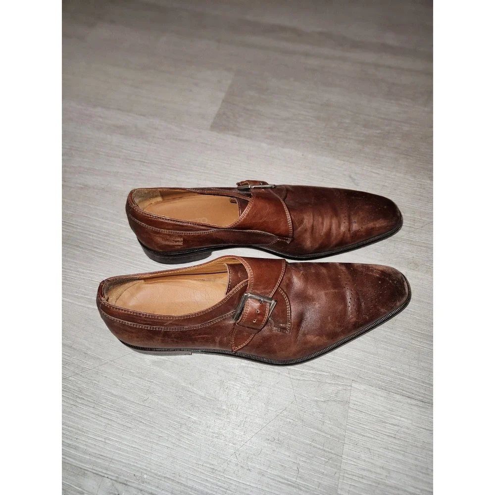BROLETTO Brown Leather Monk Strap Medallion Toe Dress Shoes Made in‎ Italy 10.5